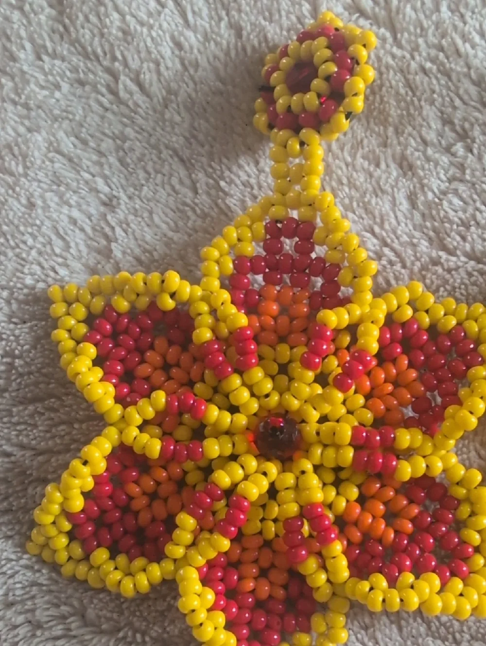 Handmade Yellow, Red & Orange Beaded Floral Statement Earrings